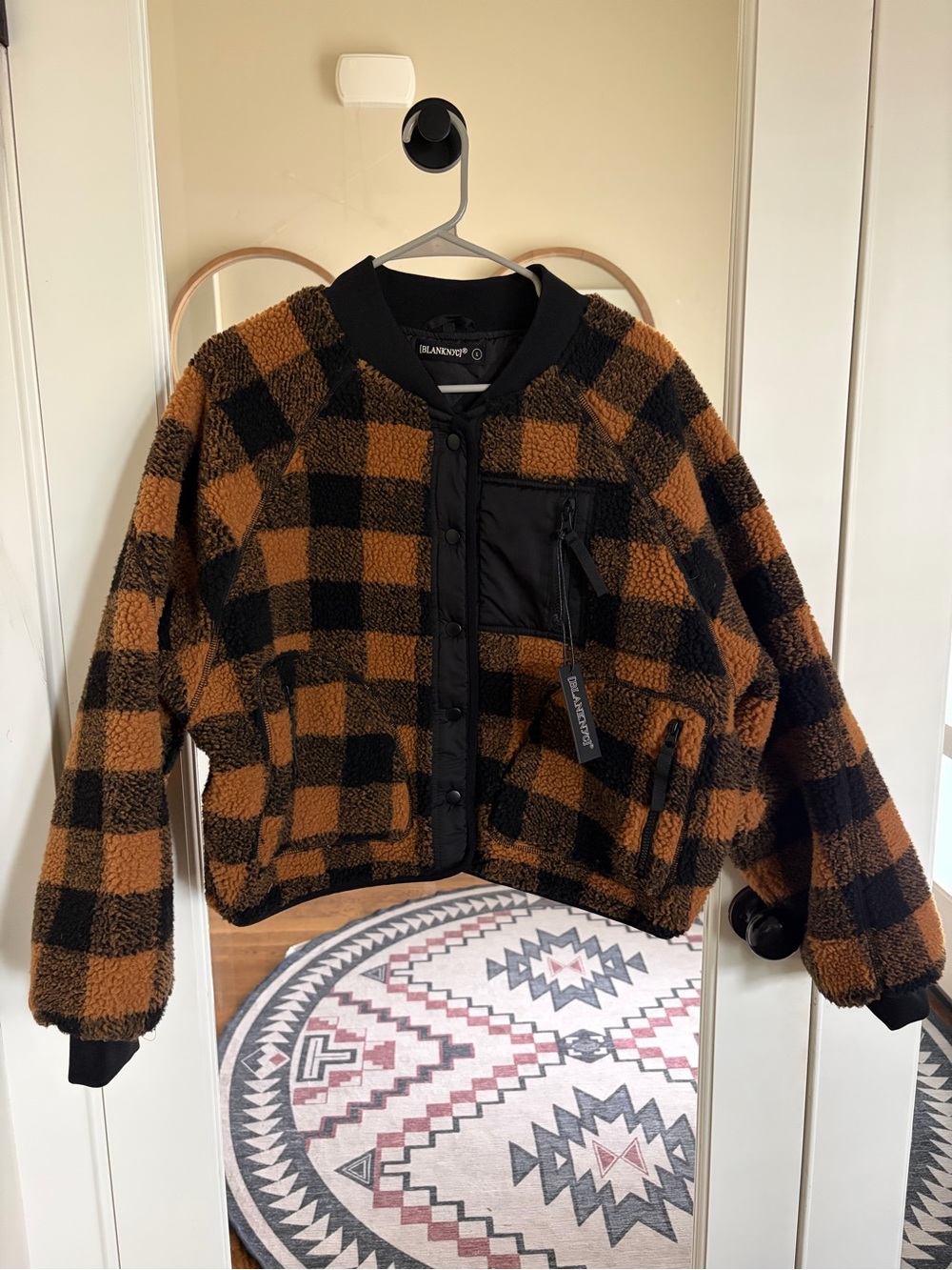 Blank NYC Black and Brown Buffalo Check Teddy Jacket